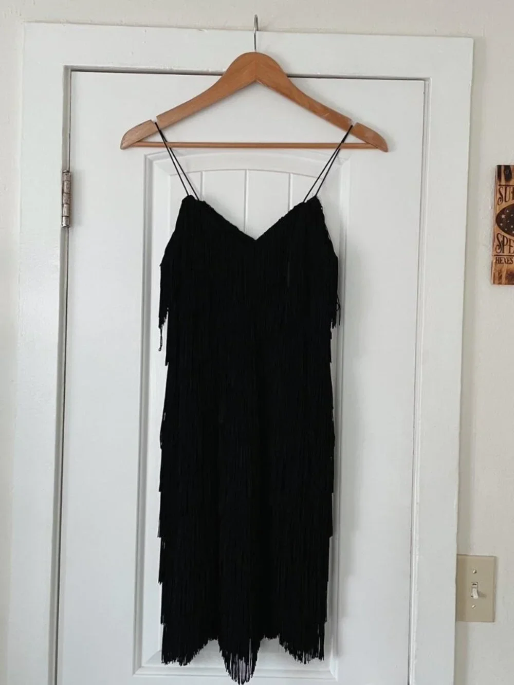 Y2K Cache Fringe Mini Dress Gatsby 70s Black Cocktail Size 2